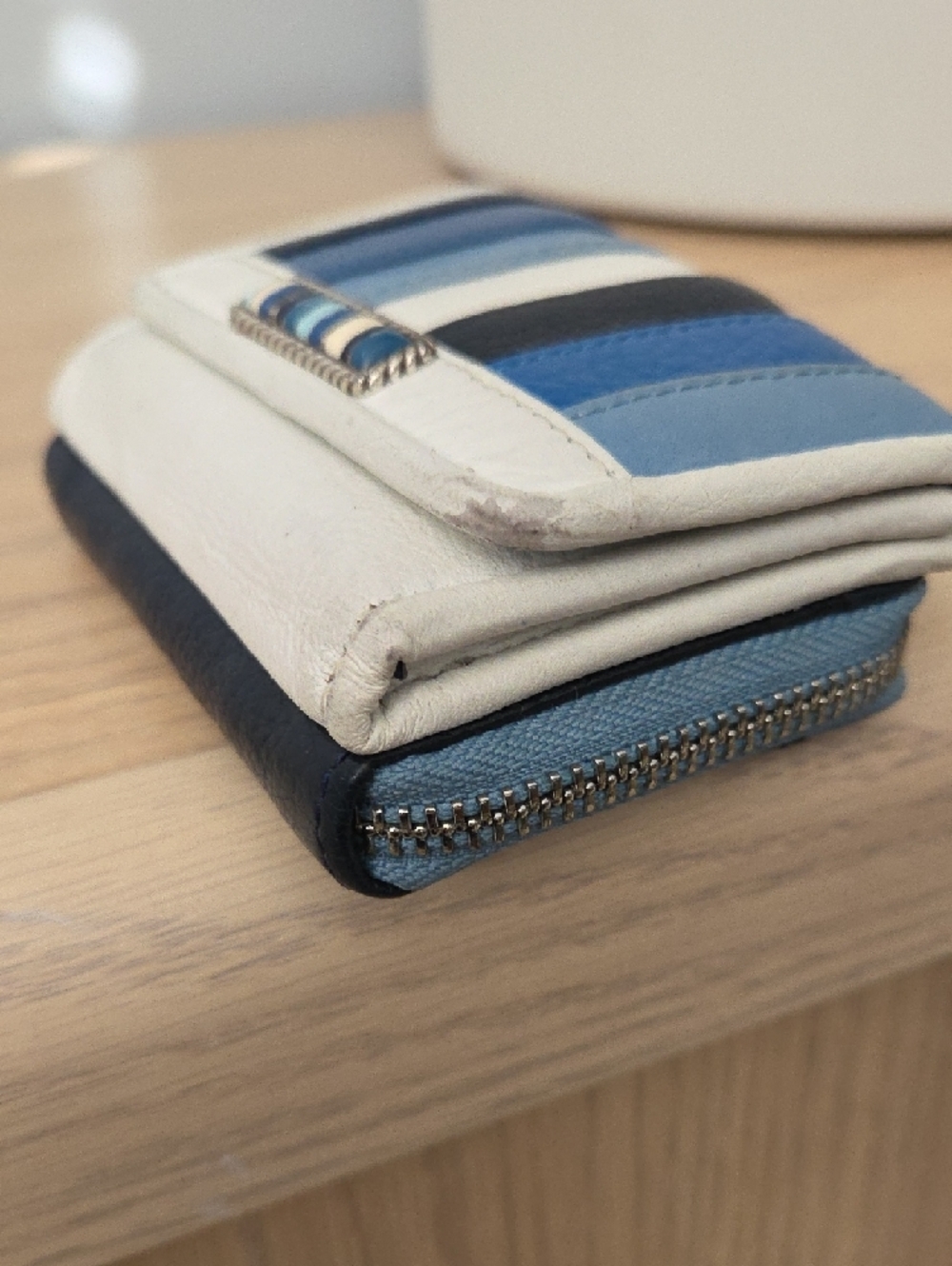 Rare VintageBrighton Barbados Double Flap Trifold Blue & White Leather Wallet - Picture 13 of 14